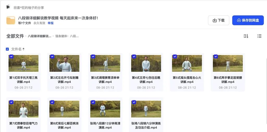 八段锦详细解说教学视频 每天起床来一次身体好!-书籍-学习资料-电子书夸克网盘资源分享