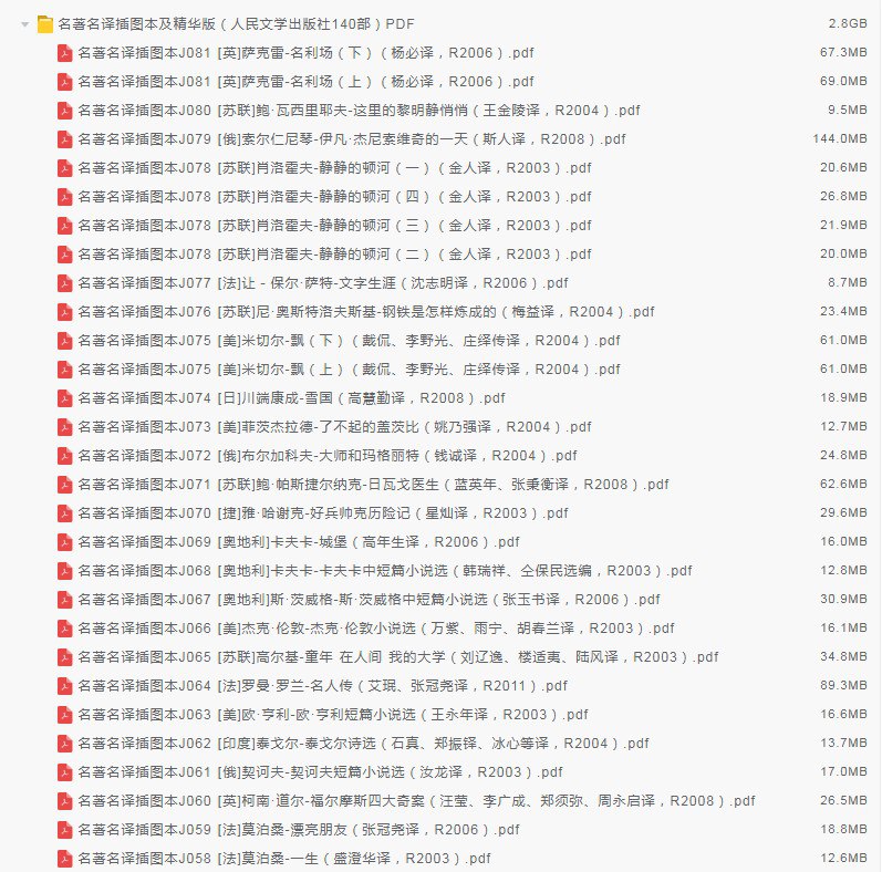 名著名译插图本及精华版人民文学出版社140部[pdf]-书籍-学习资料-电子书夸克网盘资源分享