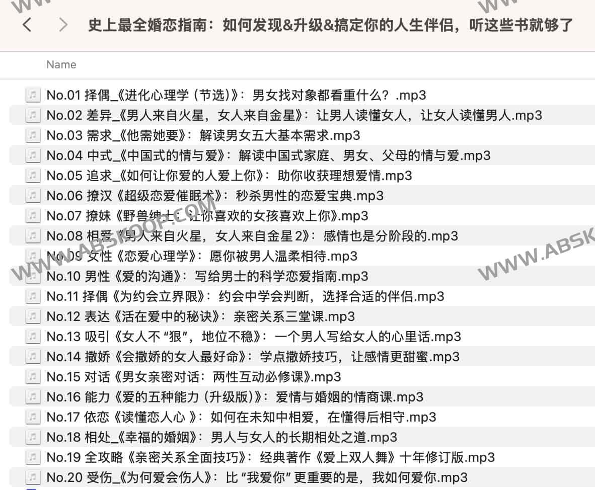 《史上最全婚恋指南：如何发现&升级&搞定你的人生伴侣，听这些书就够了 》-书籍-学习资料-电子书夸克网盘资源分享
